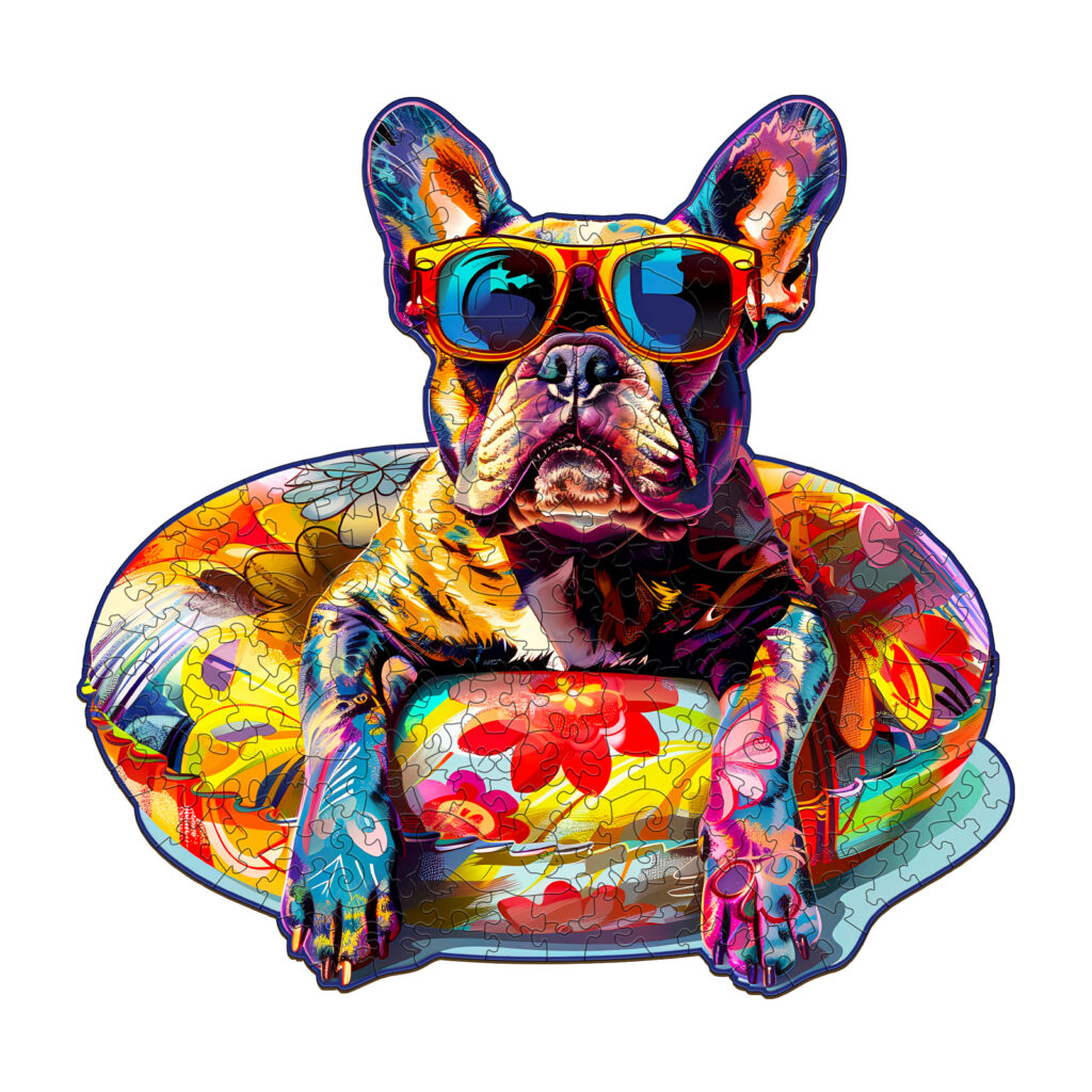 Wooden Jigsaw Puzzle-Swimming French Bulldog 66d06d016f2c6