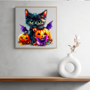 Read more about the article Enchanting Halloween Jigsaw Puzzle: Adorable Black Cat with Pumpkins and Bats 66e57fc8b7a78