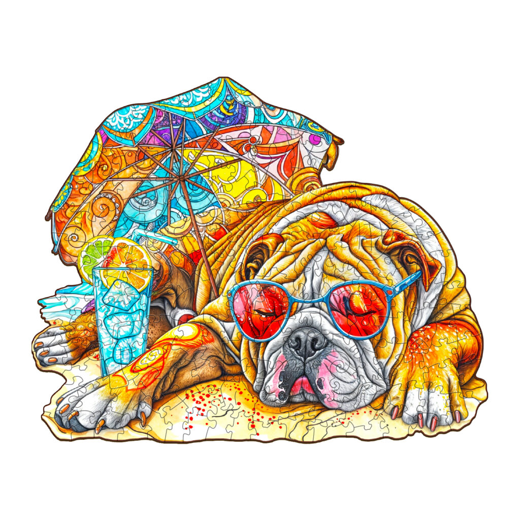 Wooden Jigsaw Puzzle-Summer Bulldog 2 66eca469105a2