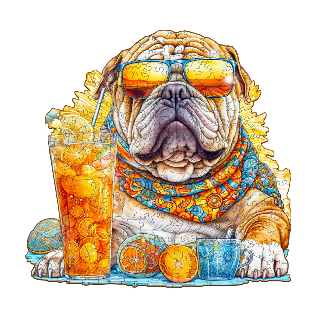 Wooden Jigsaw Puzzle-Summer Bulldog 66e22b1dce16b